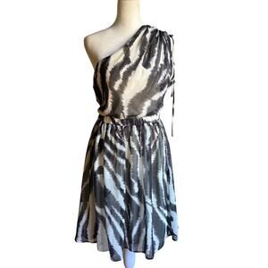 MISS SIXTY | Y2K Zebra Print Crinkle Chiffon Draped One Shoulder Party Dress 10